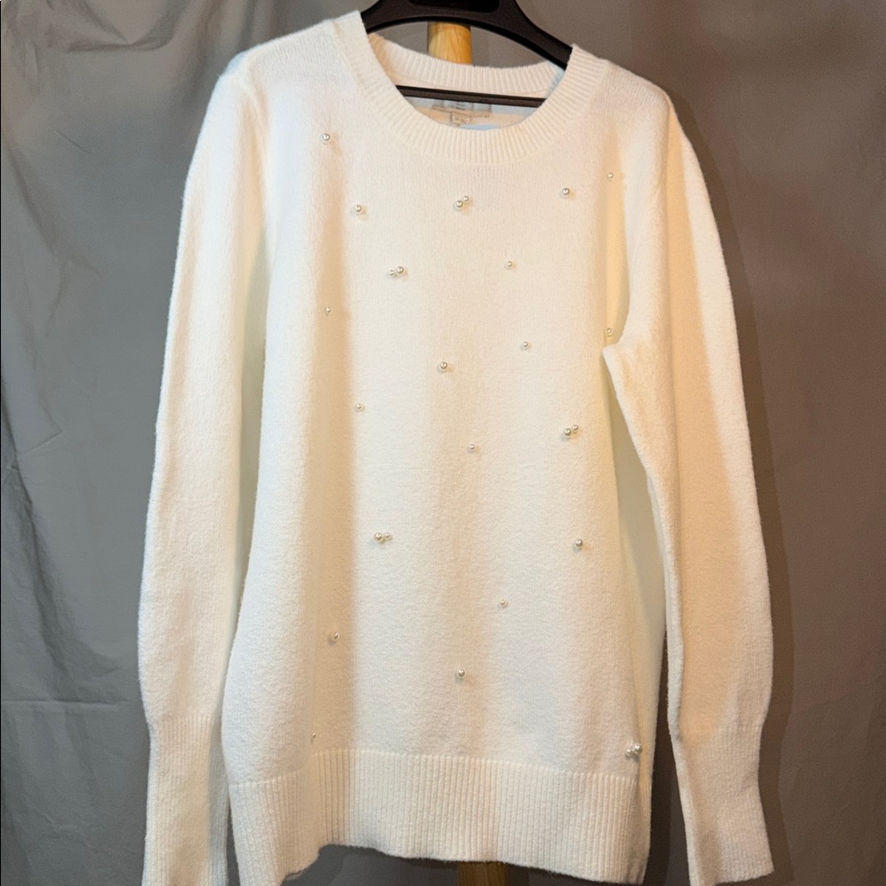 LOFT Women's Cream Embellished Sweater